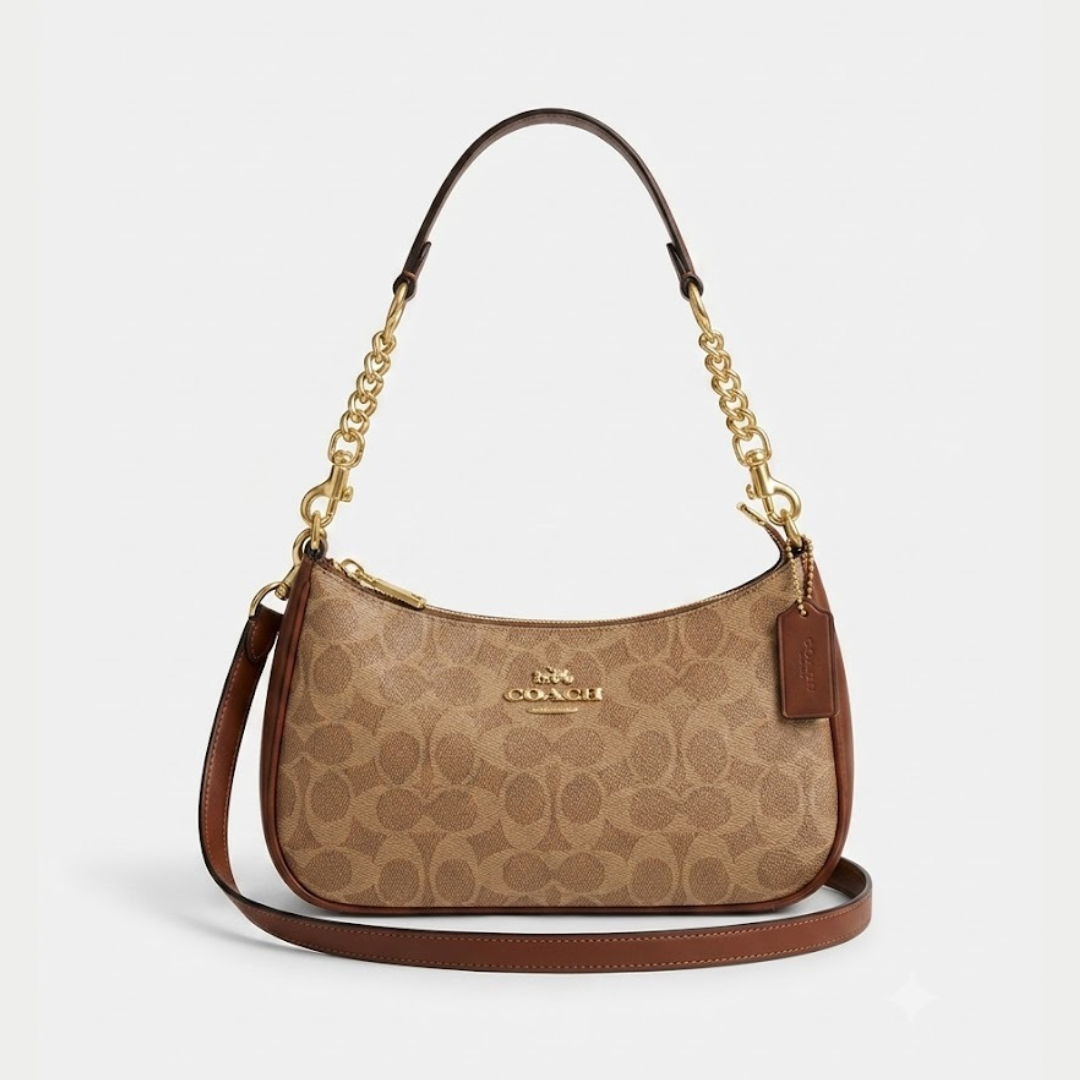 Coach Teri Shoulder Bag In Signature Canvas Gold Tan Brown