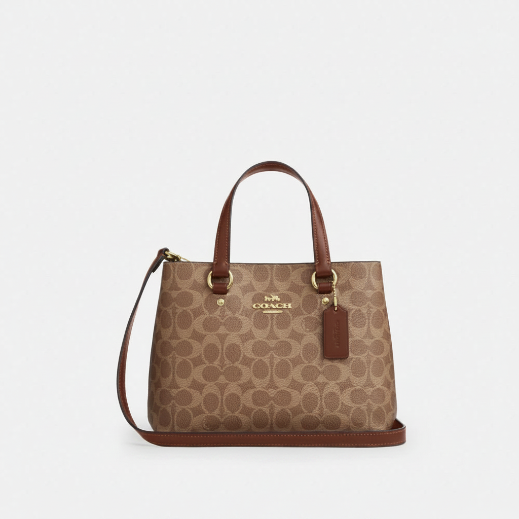 Coach Mini Tote "Khaki Signature Canvas / Saddle / Gold"