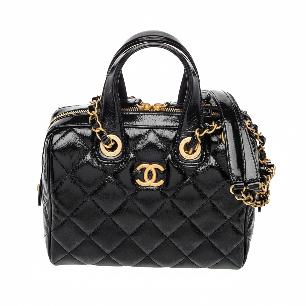 Chanel Bowling Bag Small "Black / Aged Patent / Gold"