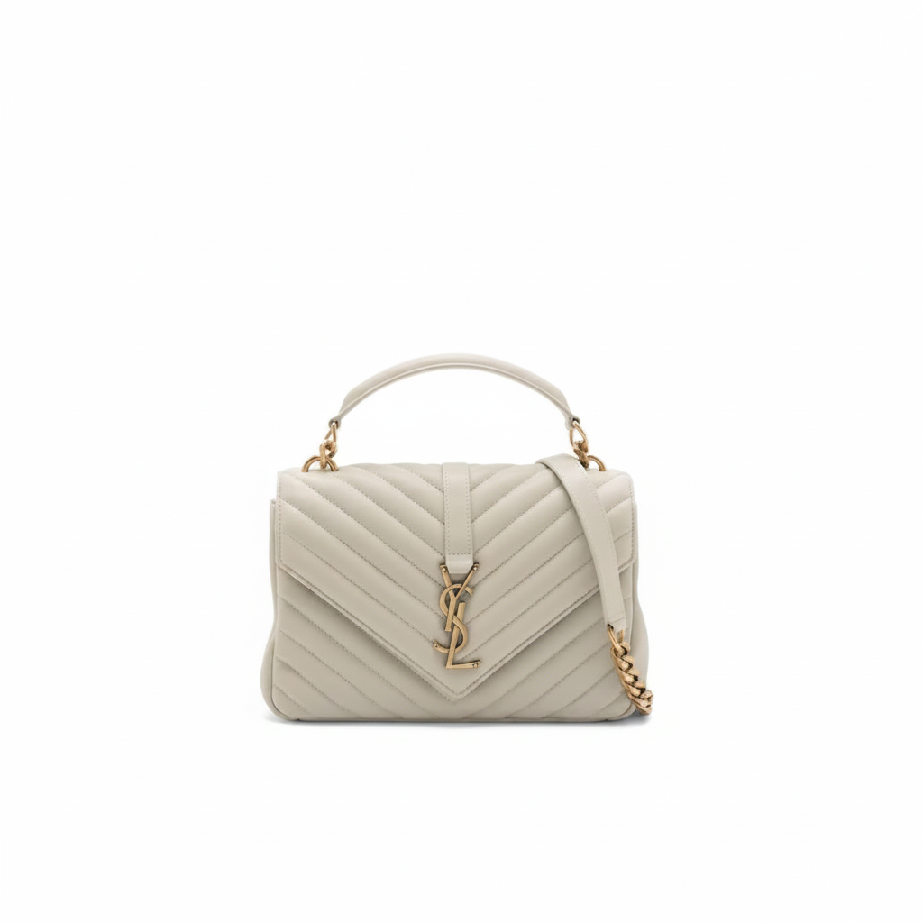 Saint Laurent College Medium Top Handle Bag "Crème / Gold"