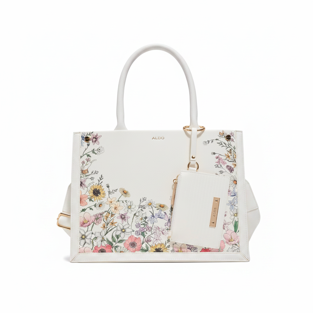 Aldo Kedalian Structured Tote "White / Botanical Floral / Gold"