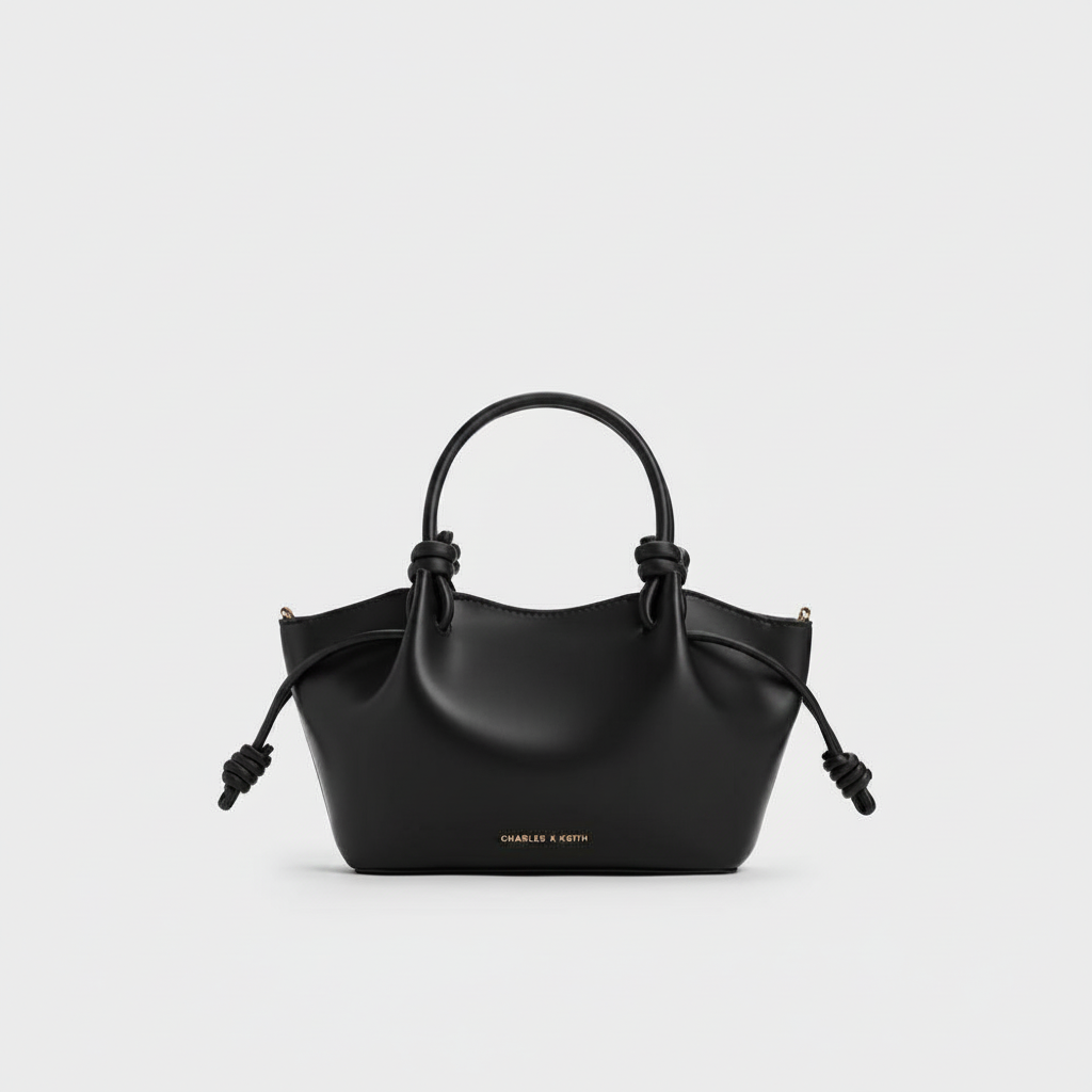 Charles & Keith Lena Knotted Top Handle Bag "Black / Silver"