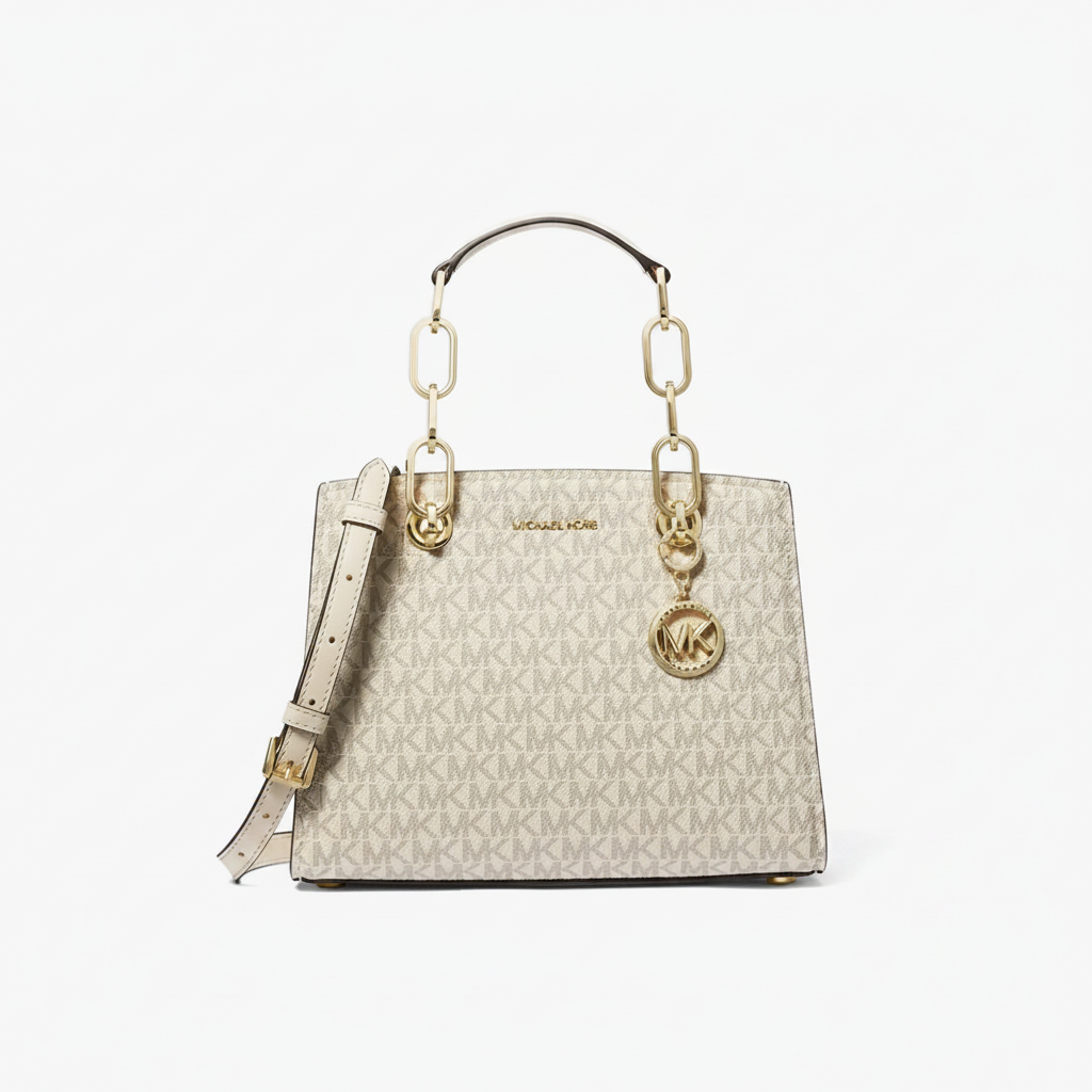 Michael Kors Carine Small Satchel "Vanilla MK / Gold"
