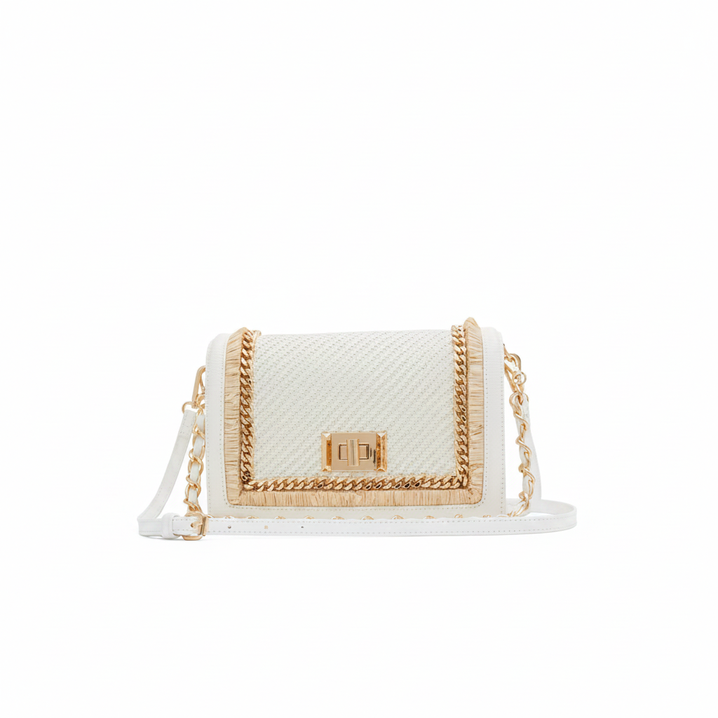 Aldo Miraa Woven Raffia Crossbody "White / Natural Raffia / Gold"
