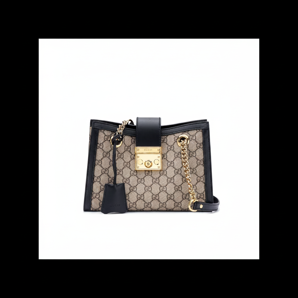 Gucci Padlock Small Shoulder Bag GG Supreme Black Chain Strap