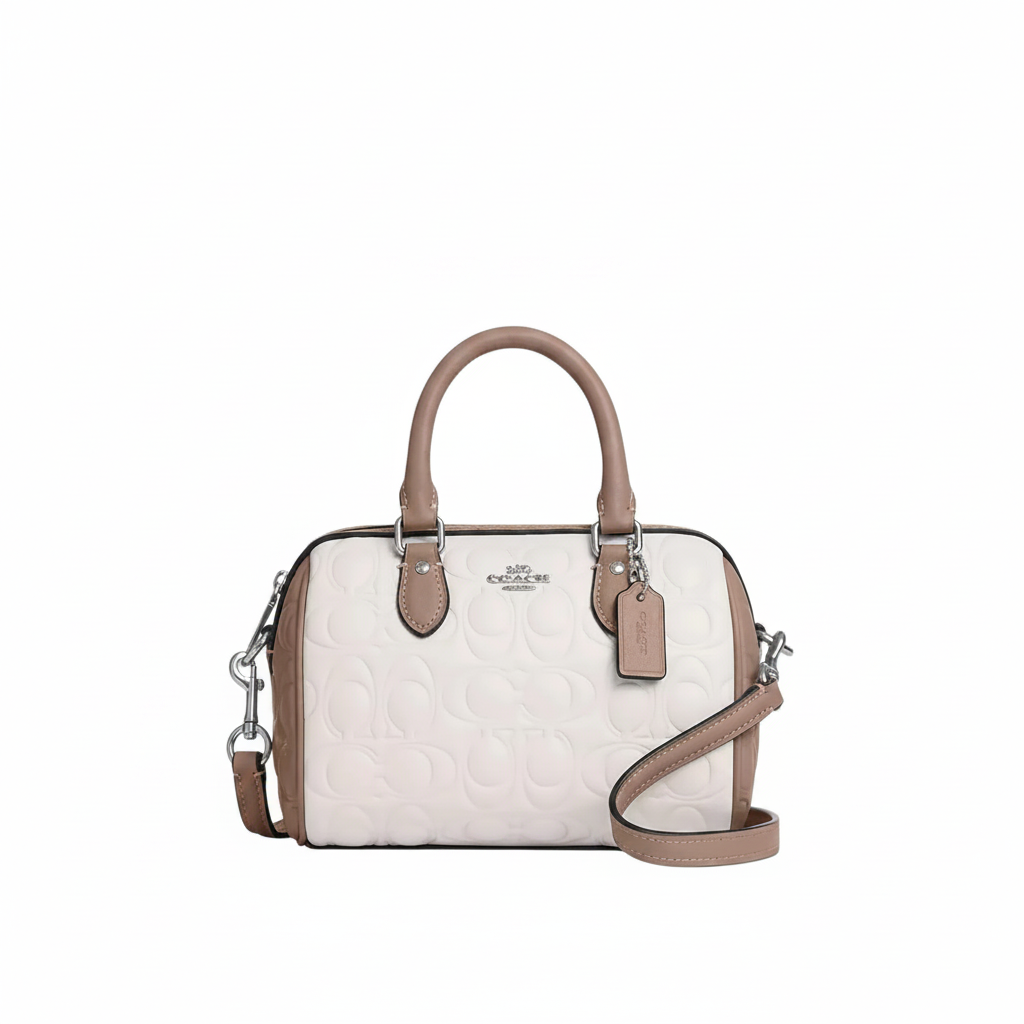 Coach Mini Rowan Satchel "Chalk Signature Embossed / Taupe / Silver"