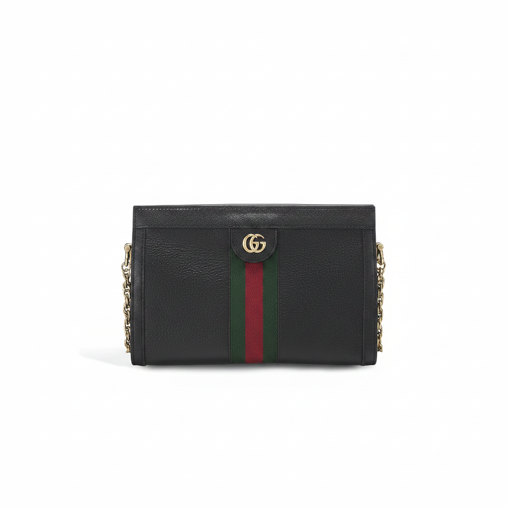 Small Chain Shoulder Bag Black Leather Web