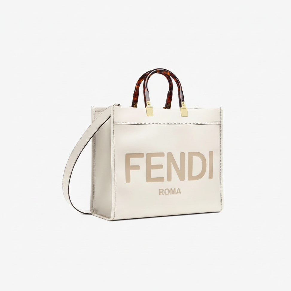 Fendi Sunshine Medium Tote "White / Tortoise / Gold"