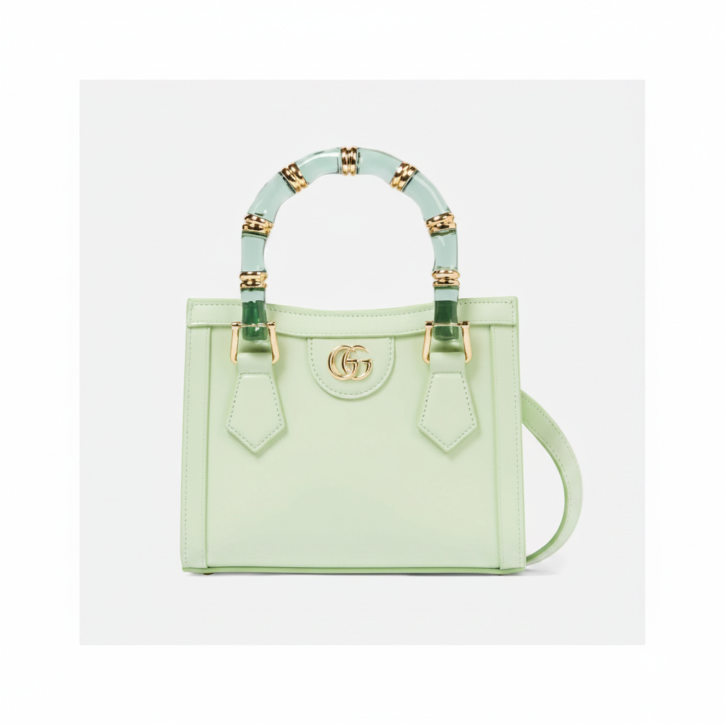 Gucci Diana Mini Tote Bag in Mint Green Leather with Lucite Bamboo Handles and Gold GG Hardware