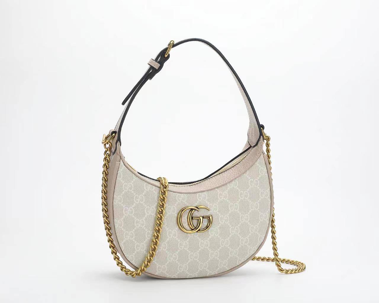 Gucci GG Marmont Half-Moon Mini Bag "White GG Supreme / Gold"