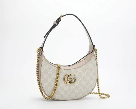 Gucci GG Marmont Half-Moon Mini Bag "White GG Supreme / Gold"