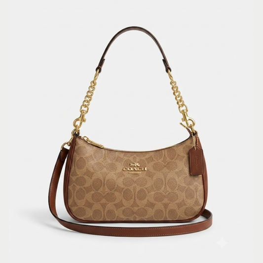 Coach Teri Shoulder Bag In Signature Canvas Gold Tan Brown