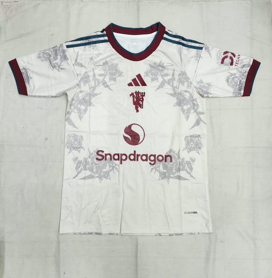 Manchester United Adidas Away Jersey â€“ White | Rose Pattern Snapdragon Edition