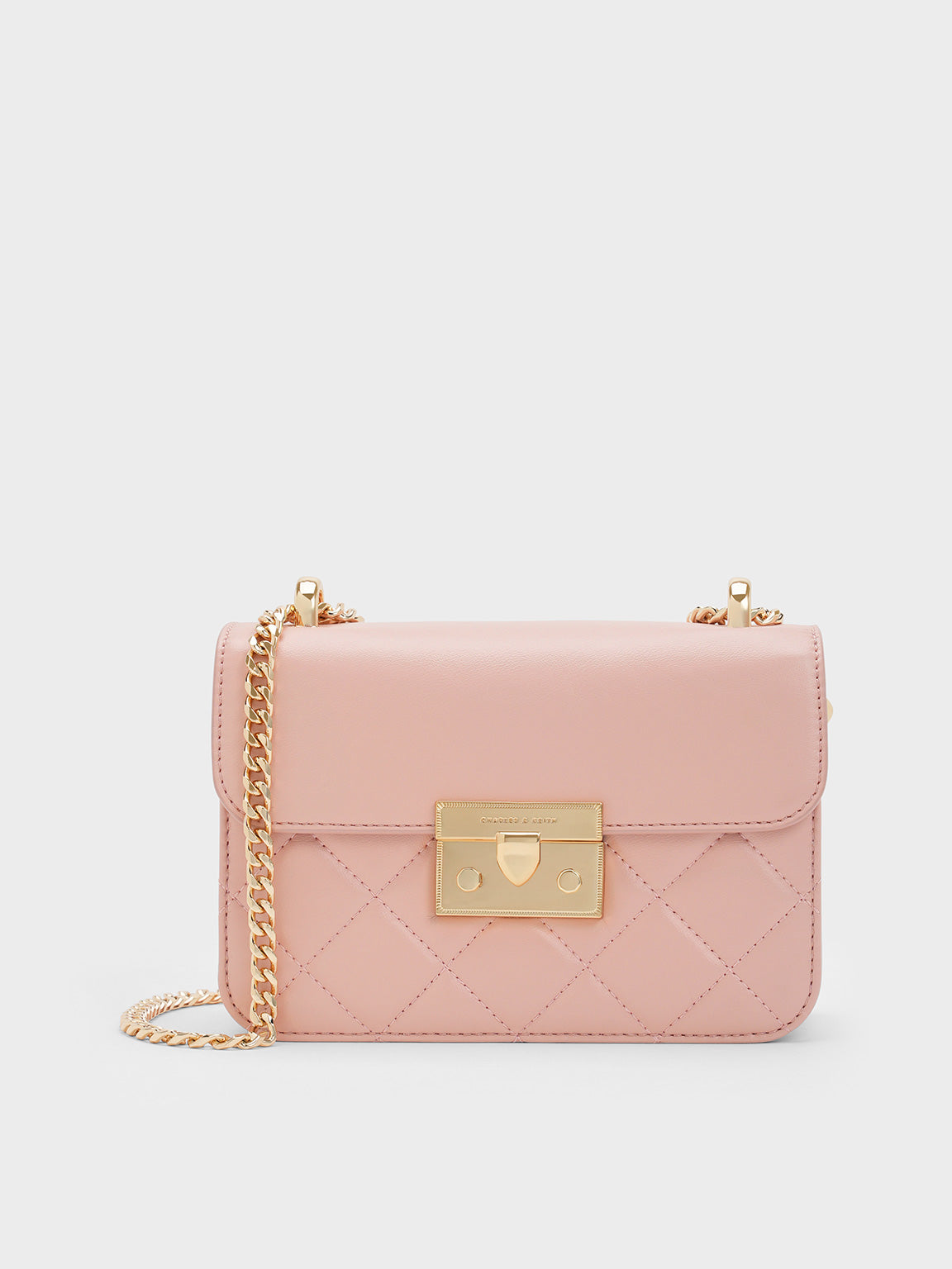 Charles & Keith Rosette Quilted Chain Bag "Blush Pink / Gold"