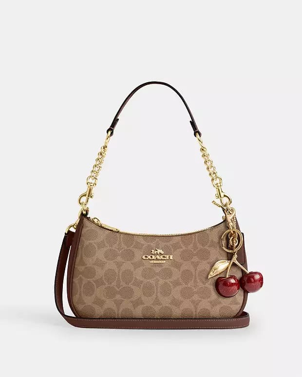 Coach Teri Shoulder Bag in Signature Canvas with Cherry Charm