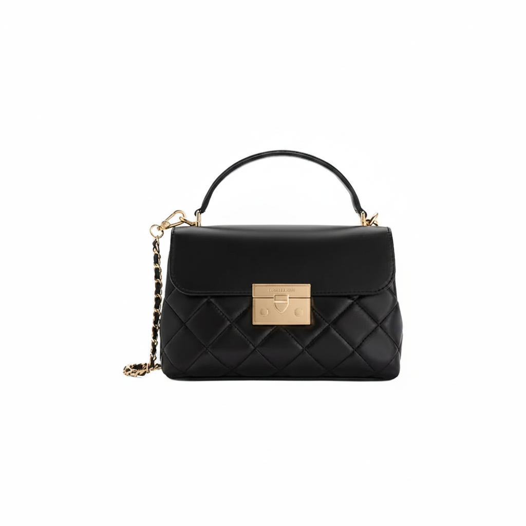 Charles & Keith Rosette Quilted Top Handle "Black / Gold"
