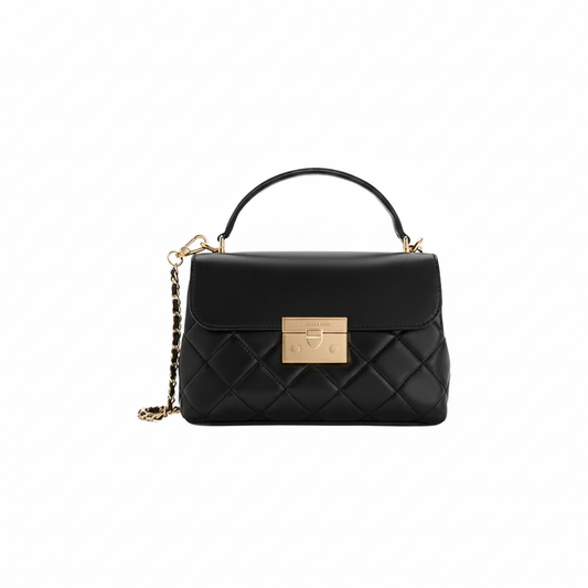 Charles & Keith Rosette Quilted Top Handle "Black / Gold"