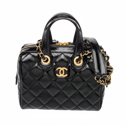 Chanel Bowling Bag Small "Black / Aged Patent / Gold"