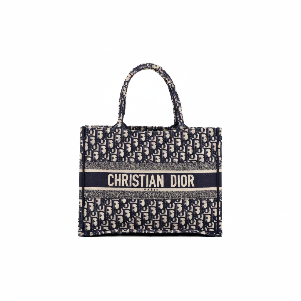 Dior Book Tote Medium "Navy / Dior Oblique Embroidery"