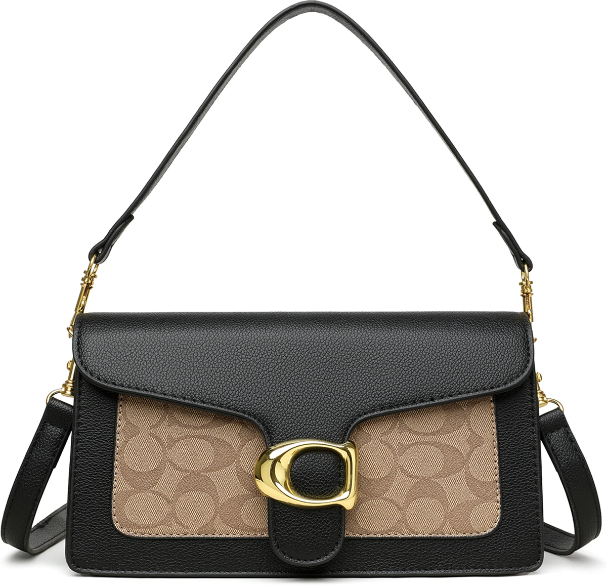 Coach Tabby Shoulder Bag Black Tan Signature Canvas - Official Product Image