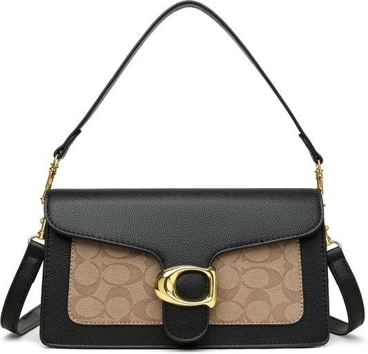 Coach Tabby Shoulder Bag Black Tan Signature Canvas - Official Product Image