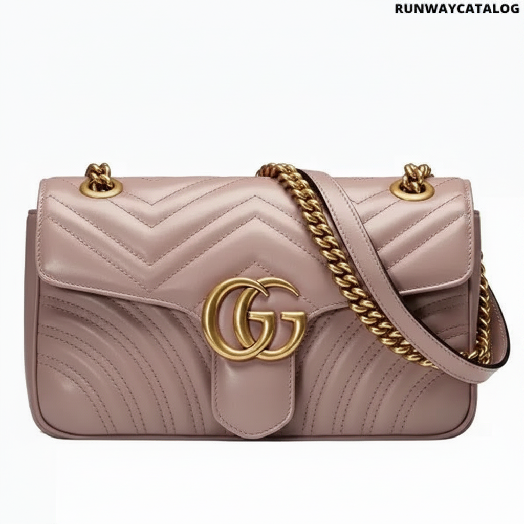 Gucci GG Marmont Medium Shoulder Bag Dusty Pink MatelassÃ©