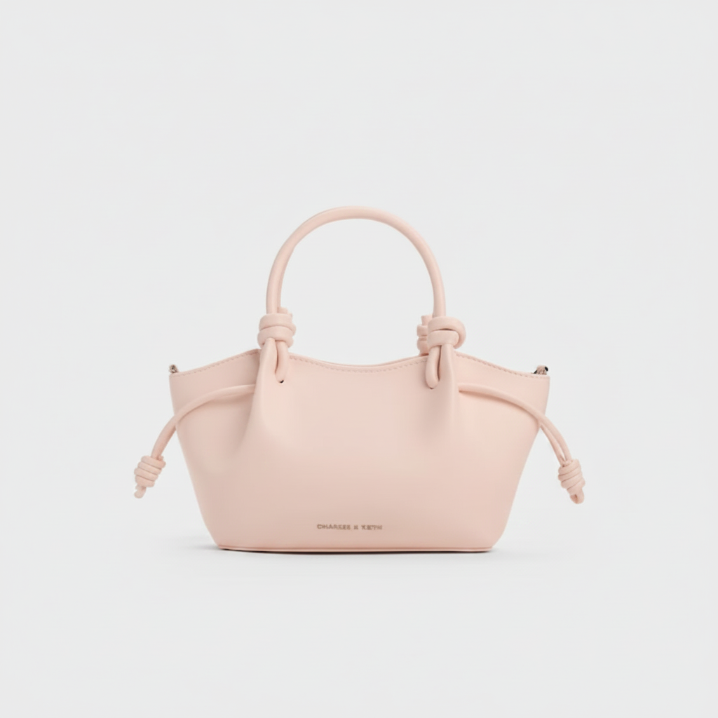 Charles & Keith Lena Knotted Top Handle Bag "Blush Pink / Gold"