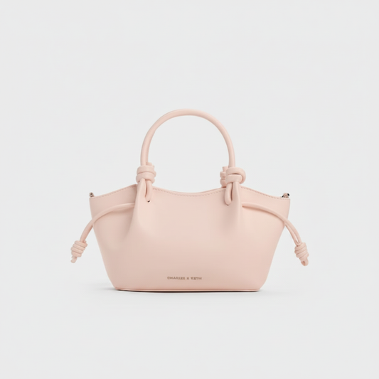 Charles & Keith Lena Knotted Top Handle Bag "Blush Pink / Gold"