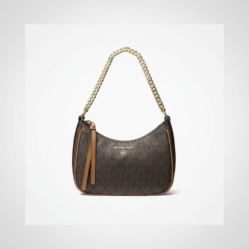 Michael Kors Piper Medium Shoulder Bag "Brown MK / Acorn / Gold"
