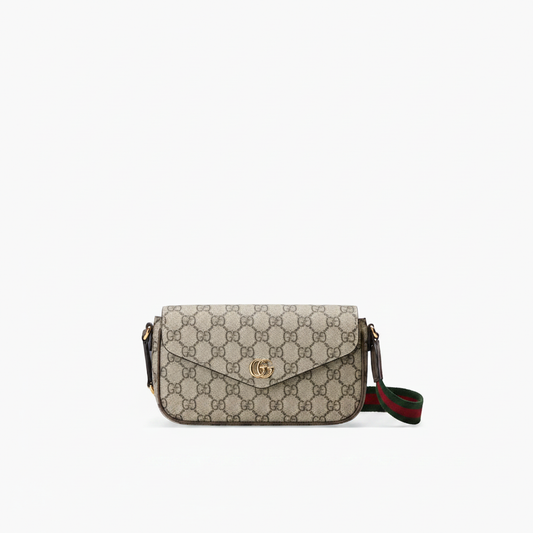 Gucci Ophidia GG Mini Shoulder Bag Beige Ebony Web Strap