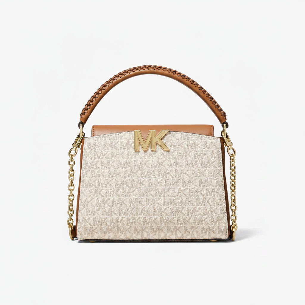 Michael Kors Karlie Small Top Handle "Vanilla MK / Luggage / Gold"