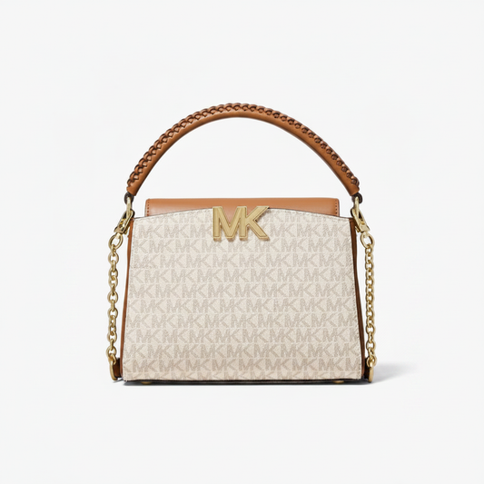 Michael Kors Karlie Small Top Handle "Vanilla MK / Luggage / Gold"