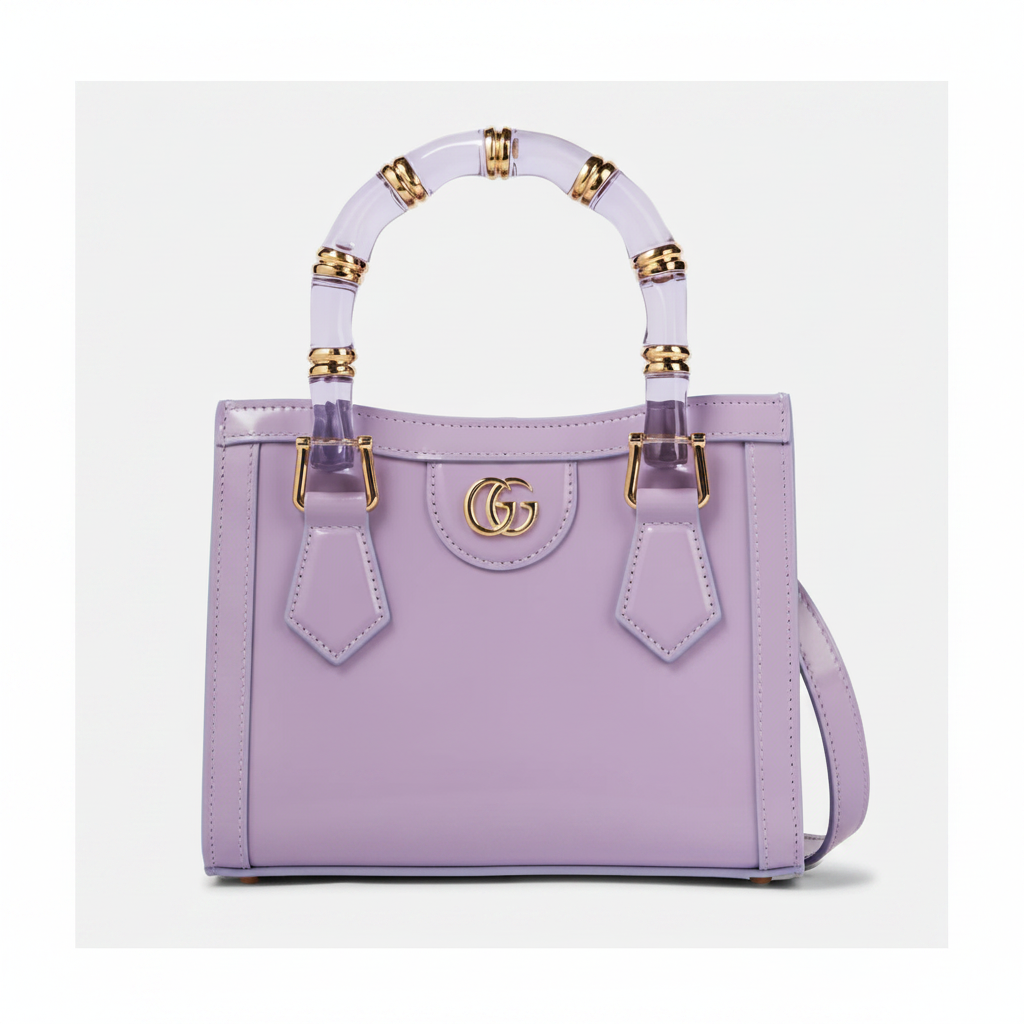 Gucci Diana Mini Tote Bag in Lilac Leather with Lucite Bamboo Handles and Gold GG Hardware
