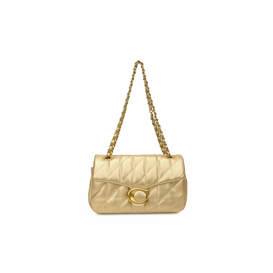 Coach Tabby Quilted Metallic Leather Shoulder Bag in Gold/Champagne with Gold Hardware