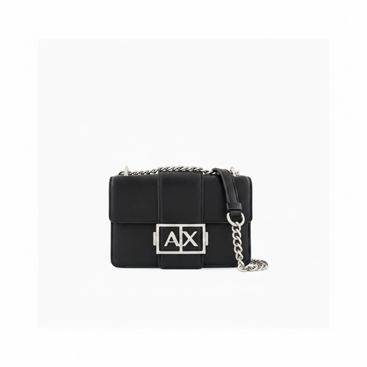 A|X Armani Exchange AX Buckle Chain Shoulder Bag in Black â€“ Silver Hardware