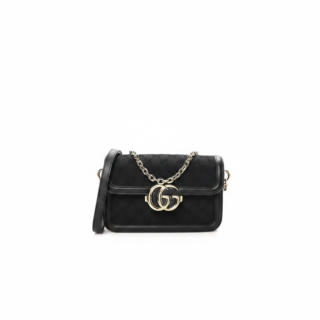 Gucci GG Marmont Small Shoulder Bag "Black GG Canvas / Silver"