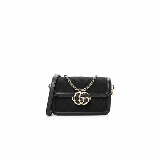 Gucci GG Marmont Small Shoulder Bag "Black GG Canvas / Silver"