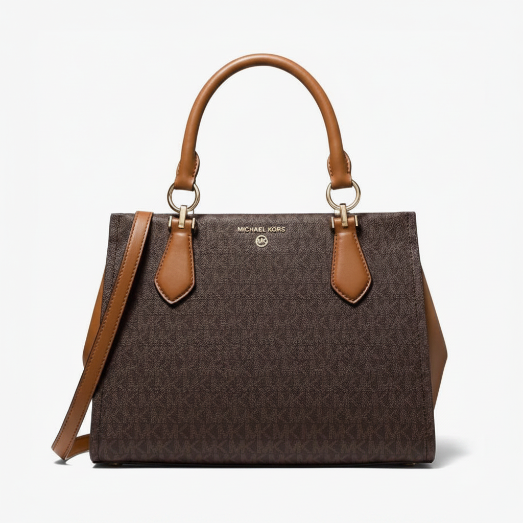 Michael Kors Marilyn Medium Satchel "Brown MK / Acorn / Gold"