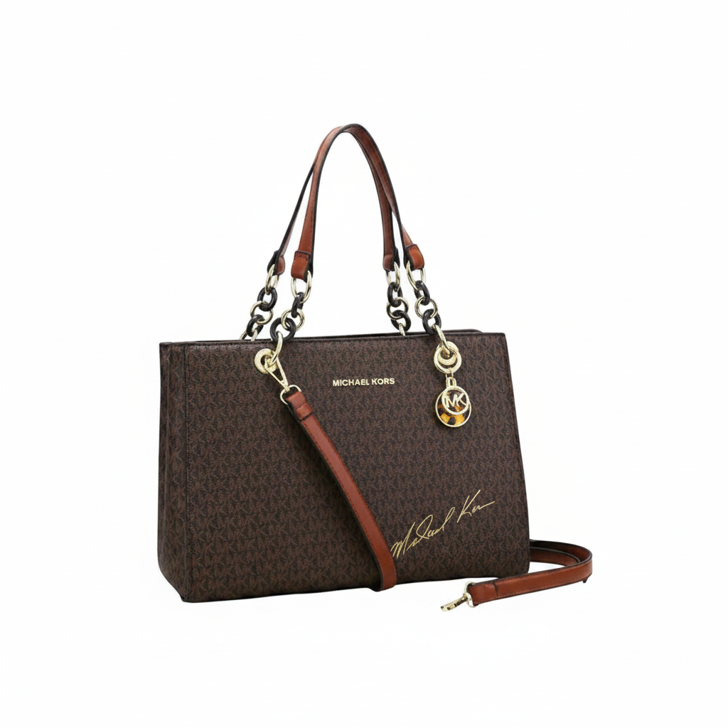 Michael Kors Teagan Medium Tote "Brown MK / Luggage / Gold"