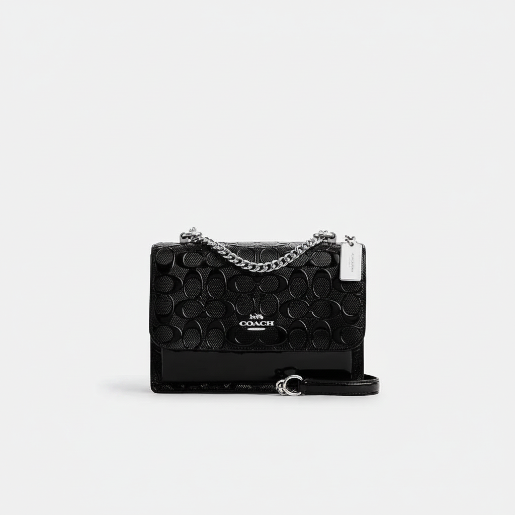 Coach Klare Crossbody in Black Embossed Signature Leather with Silver Hardware