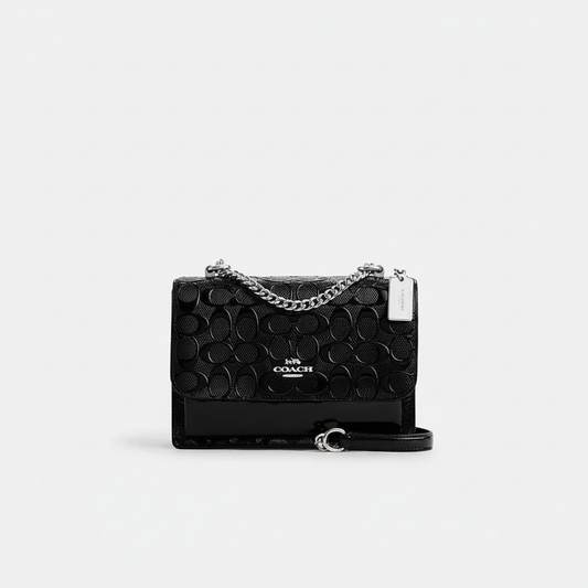 Coach Klare Crossbody in Black Embossed Signature Leather with Silver Hardware