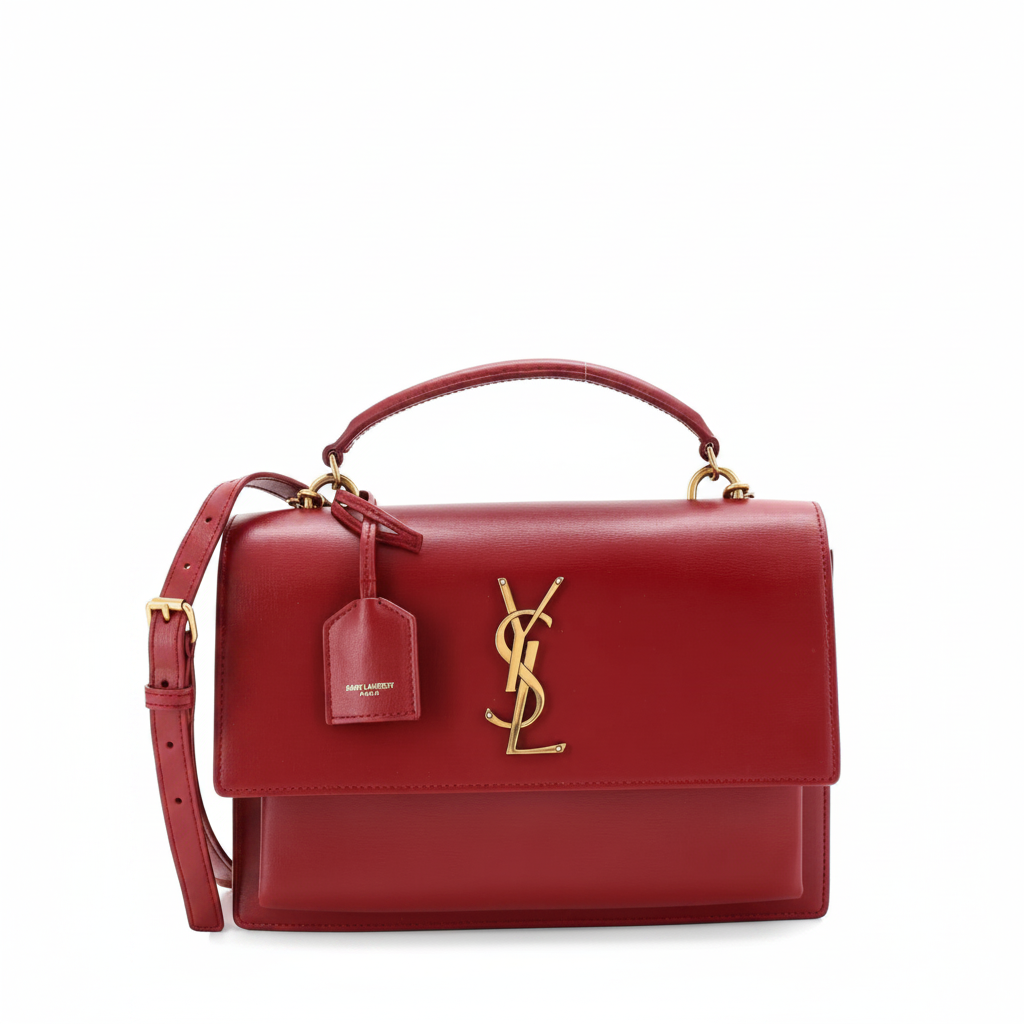 Saint Laurent Sunset Medium Top Handle Bag "Rouge Eros / Gold"