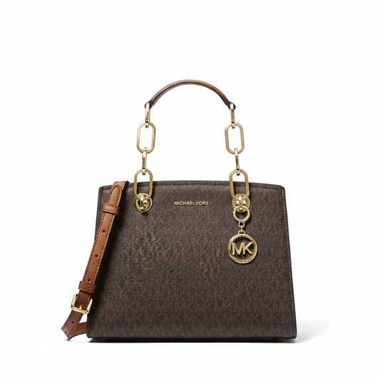 Michael Kors Cynthia Small Satchel Brown MK Signature Chain Handle
