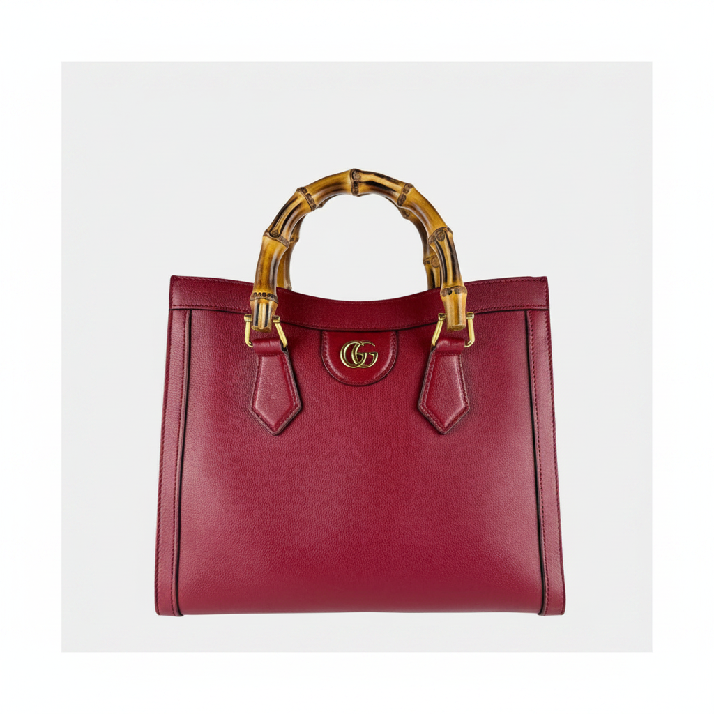 Gucci Diana Small Tote Bag in Burgundy Leather with Bamboo Handles and Gold GG Hardware