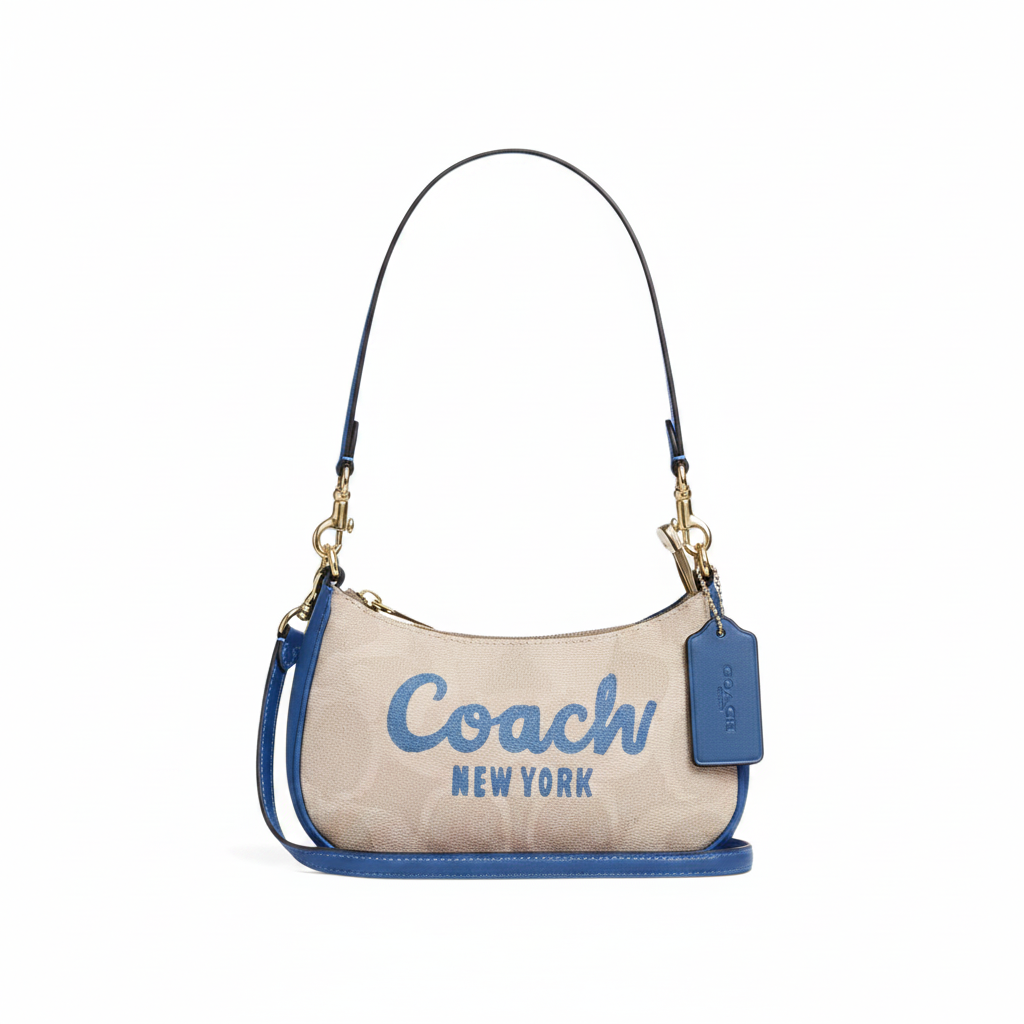 Coach Teri Shoulder Bag – Cream Canvas & Blue
