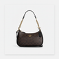 Coach Teri Shoulder Bag in Brown/Black Signature Canvas with Gold Chain Strap