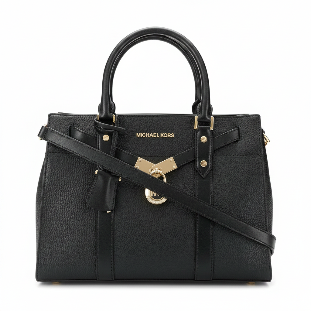 Michael Kors Nouveau Hamilton Medium Satchel – Black Pebbled Leather