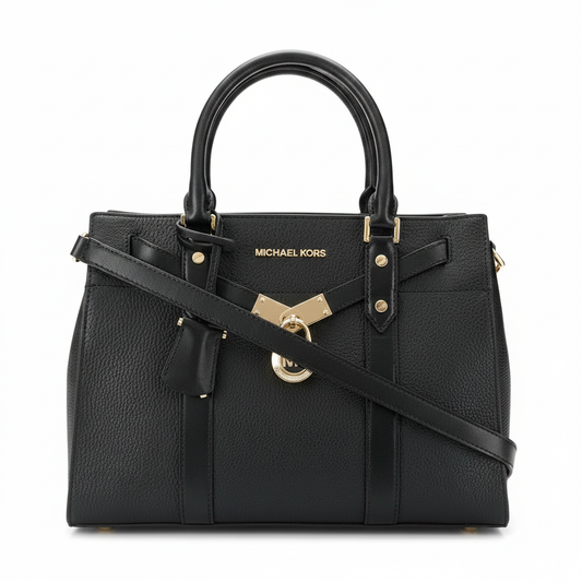 Michael Kors Nouveau Hamilton Medium Satchel – Black Pebbled Leather