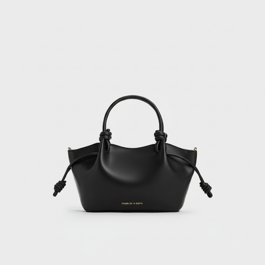 Charles & Keith Lena Knotted Top Handle Bag "Black / Silver"