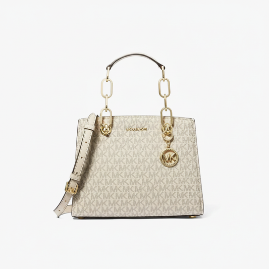 Michael Kors Carine Small Satchel "Vanilla MK / Gold"